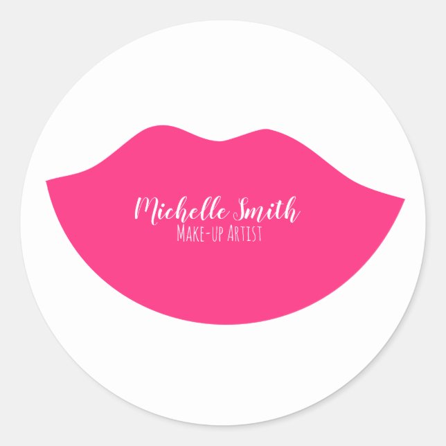 Hot Pink Lips Design Make-up Künstler Runder Aufkleber (Vorderseite)