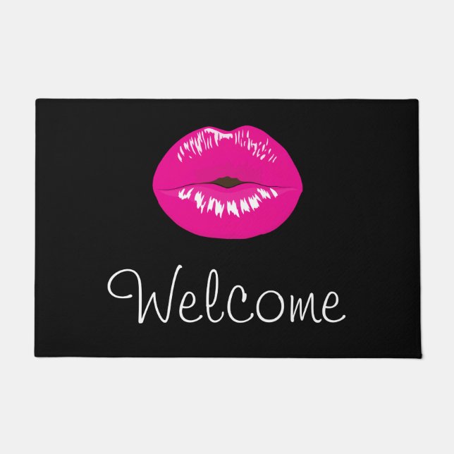 Hot Pink Lips Glamour Bild Willkommen Fußmatte (Vorderseite)