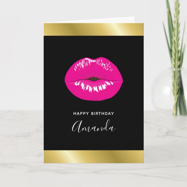 Hot Pink Lips Glamour Girl Birthday Karte (Vorderseite)