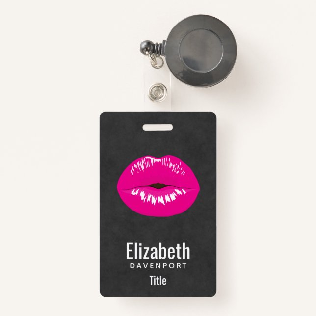 Hot Pink Lips Glamour Illustration Ausweis (Vorderseite mit Rechteck)