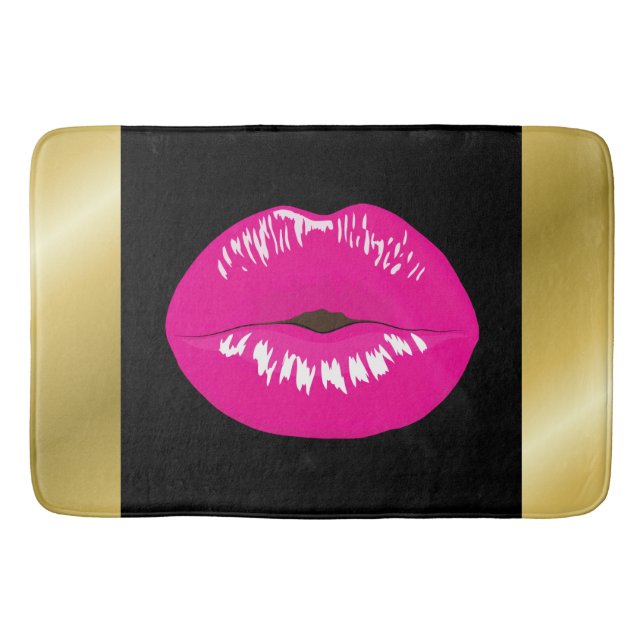 Hot Pink Lips Glamour Illustration Badematte (Vorderseite)