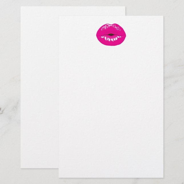 Hot Pink Lips Glamour Illustration Briefpapier (Vorne/Hinten)