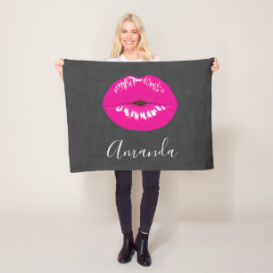 Hot Pink Lips Glamour Illustration Fleecedecke