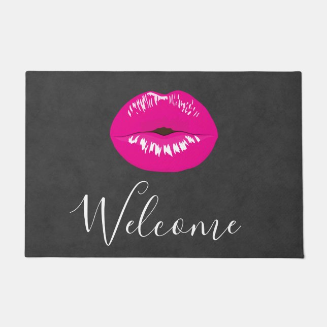Hot Pink Lips Glamour Illustration Fußmatte (Vorderseite)