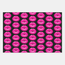Hot Pink Lips Glamour Illustration Geschenkpapier Set