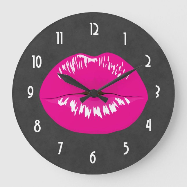 Hot Pink Lips Glamour Illustration Große Wanduhr (Vorderseite)