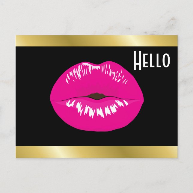 Hot Pink Lips Glamour Illustration Hallo Postkarte (Vorderseite)