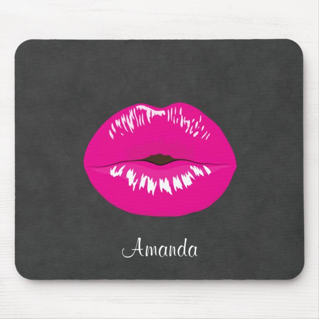 Hot Pink Lips Glamour Illustration Mousepad (Vorne)