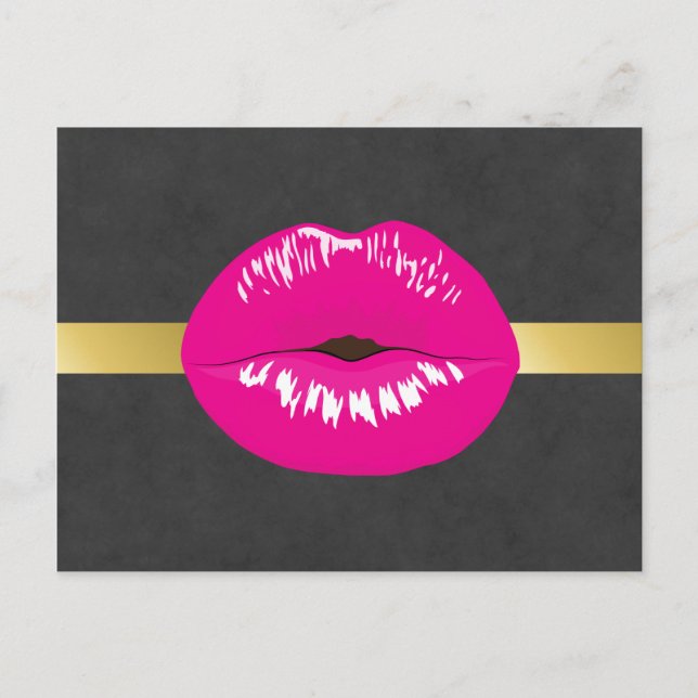 Hot Pink Lips Glamour Illustration Postkarte (Vorderseite)