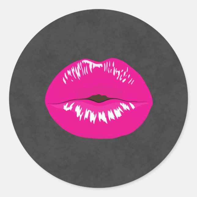 Hot Pink Lips Glamour Illustration Runder Aufkleber (Vorderseite)