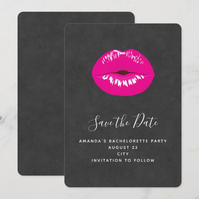 Hot Pink Lips Glamour Illustration Save The Date (Vorne/Hinten)