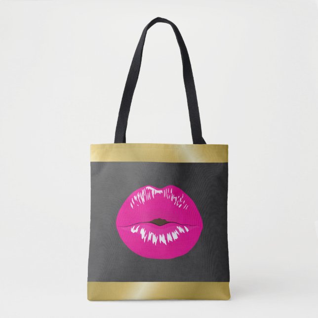 Hot Pink Lips Glamour Illustration Tasche (Vorderseite)