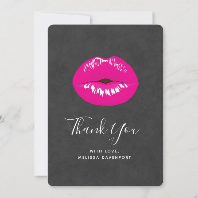 Hot Pink Lips Glamour Illustration Vielen Dank Dankeskarte (Vorderseite)