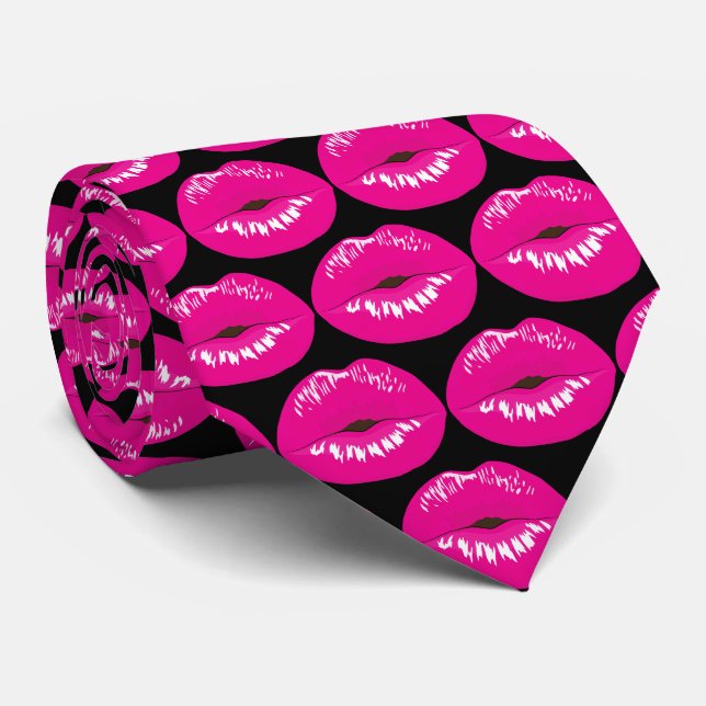 Hot Pink Lips Glamouröses Muster Krawatte (Gerollt)
