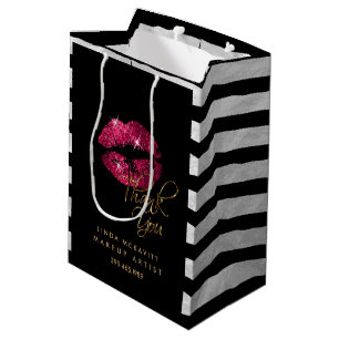 Hot Pink Lipstick und weiße Streifen - Vielen Dan Mittlere Geschenktüte