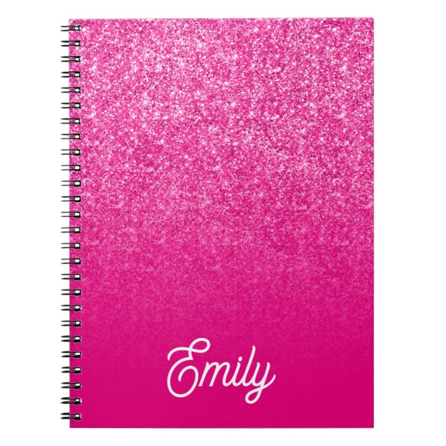 Hot Pink Luxury Glitzer und Ombre Notizblock (Vorderseite)