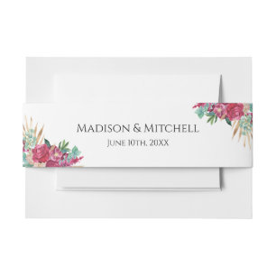 Hot Pink Magenta Floral Elegantes Gold Script Herz Einladungsbanderole