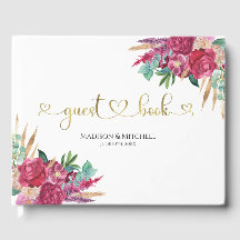 Hot Pink Magenta Floral Elegantes Gold Script Herz