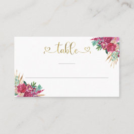 Hot Pink Magenta Floral Elegantes Gold Script Herz Platzkarte