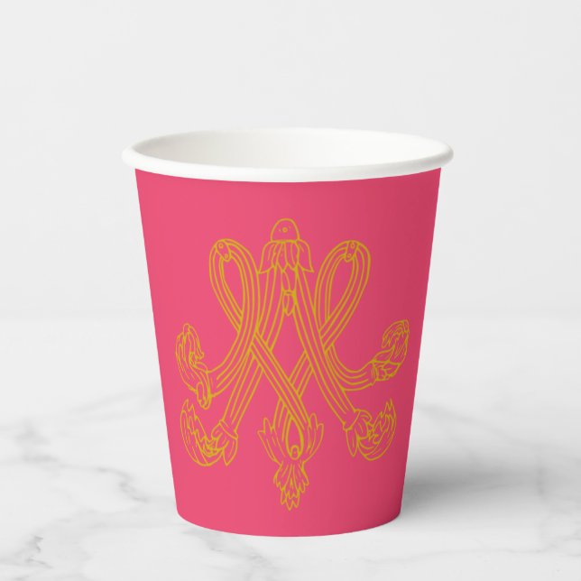 Hot Pink Marie Antoinette Monogram Pappbecher (Vorderseite)