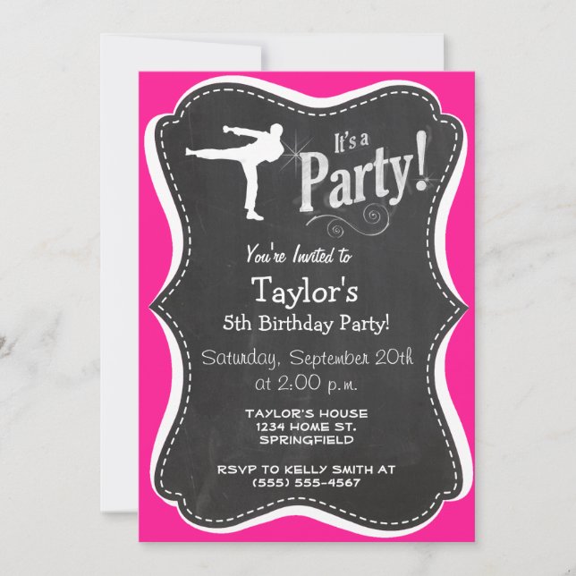 Hot Pink Martial Arts Einladung (Vorderseite)