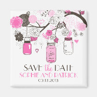 Hot Pink Mason Jars & Blume Speichern Sie das Date