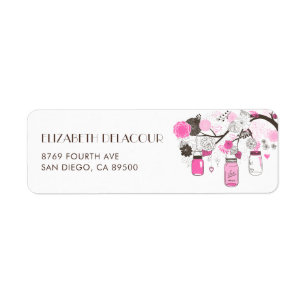 Hot Pink Mason Jars Floral Wedding Address Label