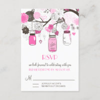 Hot Pink Mason Jars Wedding RSVP Card