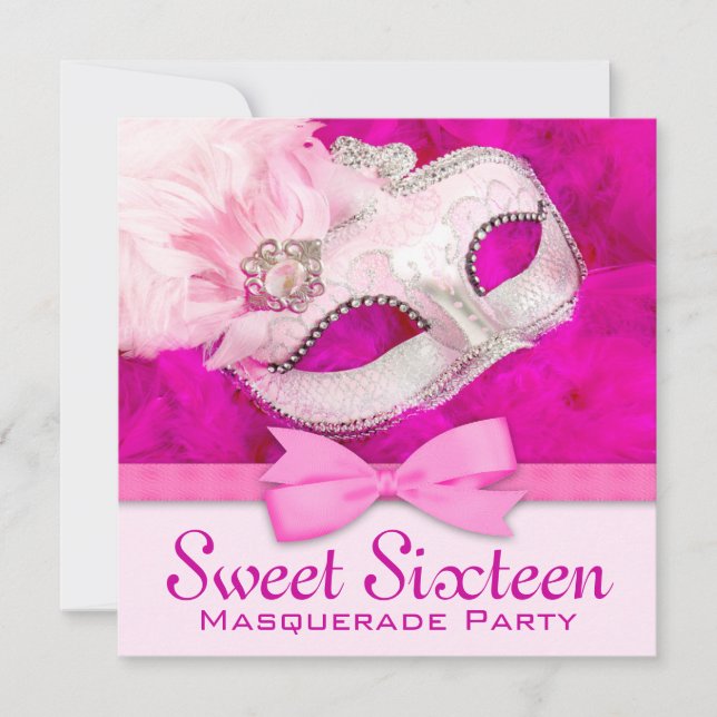 Hot Pink Masquerade Party Einladungen (Vorderseite)