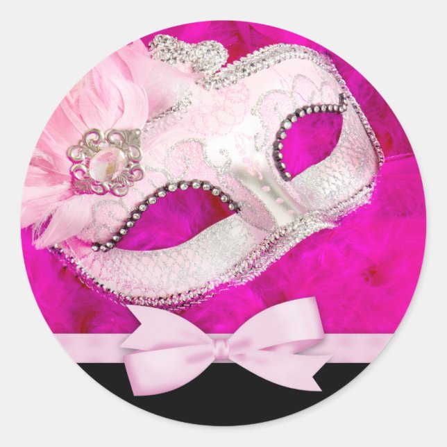 Hot Pink Masquerade Party Stickers (Vorderseite)