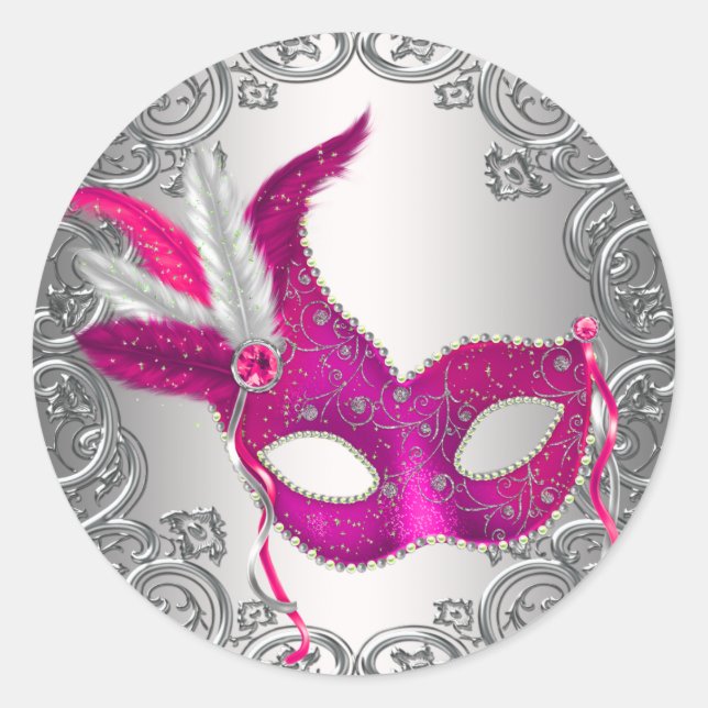 Hot Pink Masquerade Umschlag Aufkleber Gefallen (Vorderseite)