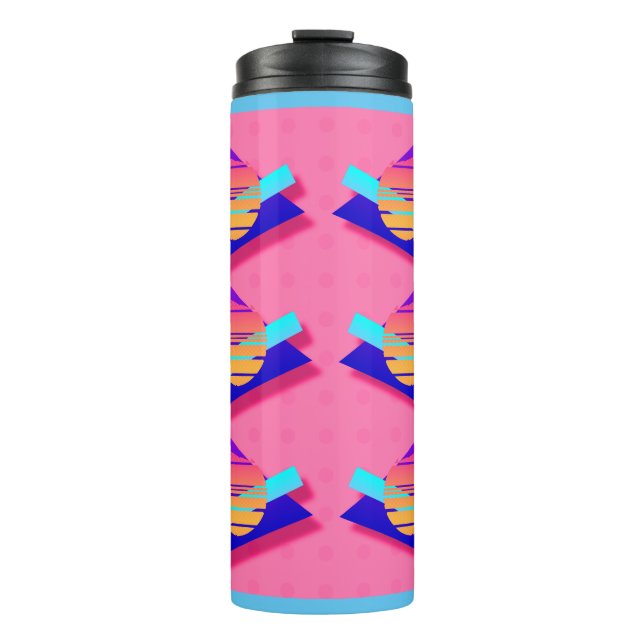 Hot Pink Memphis Neon Dreieck Muster Thermosbecher (Vorderseite)