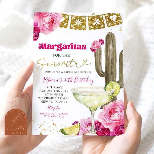 Hot Pink Mexican Cactus Floral Fiesta Margarita Einladung (Von Creator hochgeladen)