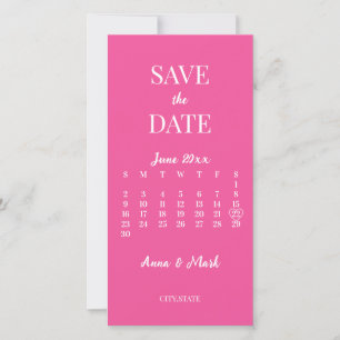 Hot Pink Minimalistisch Moderne Kalenderhochzeit Save The Date