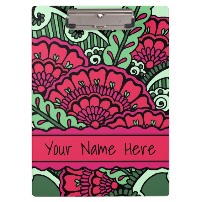 Hot Pink Minze Green Zen Mandala Art Classroom Nam Klemmbrett (Vorderseite)