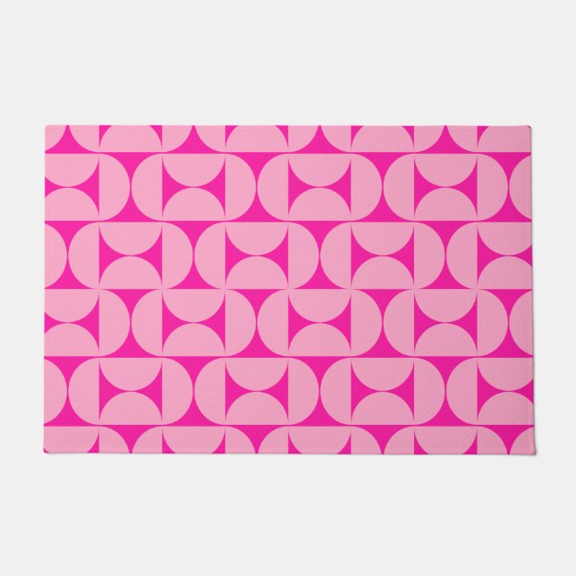 Hot Pink Mitte des Jahrhunderts Modernes Muster Fußmatte (Vorderseite)