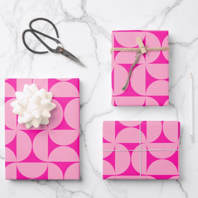 Hot Pink Mitte des Jahrhunderts Modernes Muster Geschenkpapier Set (Vorderseite)