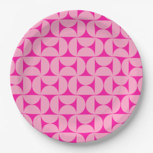 Hot Pink Mitte des Jahrhunderts Modernes Muster Pappteller