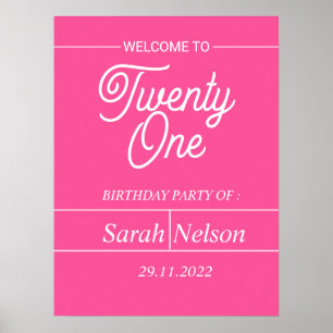 Hot Pink Modern 21. Geburtstag Party Poster