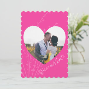Hot Pink Modern Foto Herzrahmen Save the Date Einladung