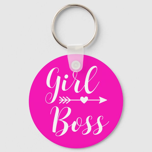Hot Pink Modern Girl Boss Schlüsselanhänger (Vorderseite)