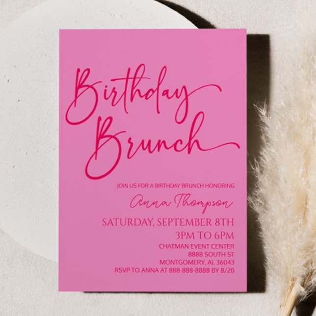 Hot Pink Modern Minimalist Birthday Brunch Party Einladung (Von Creator hochgeladen)