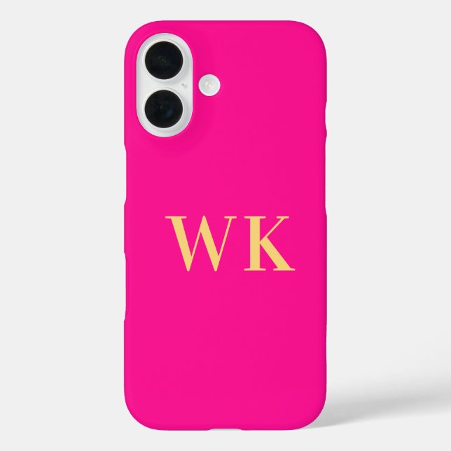 Hot Pink Modern Monogram Initials iPhone 16 Hülle (Rückseite)