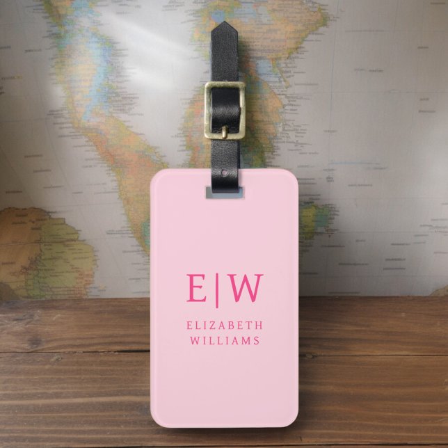 Hot Pink Modern Monogram Minimalistisch Gepäckanhänger (Von Creator hochgeladen)