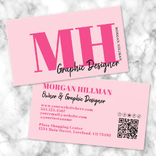 Hot Pink Modern QR Code Monogram Visitenkarte