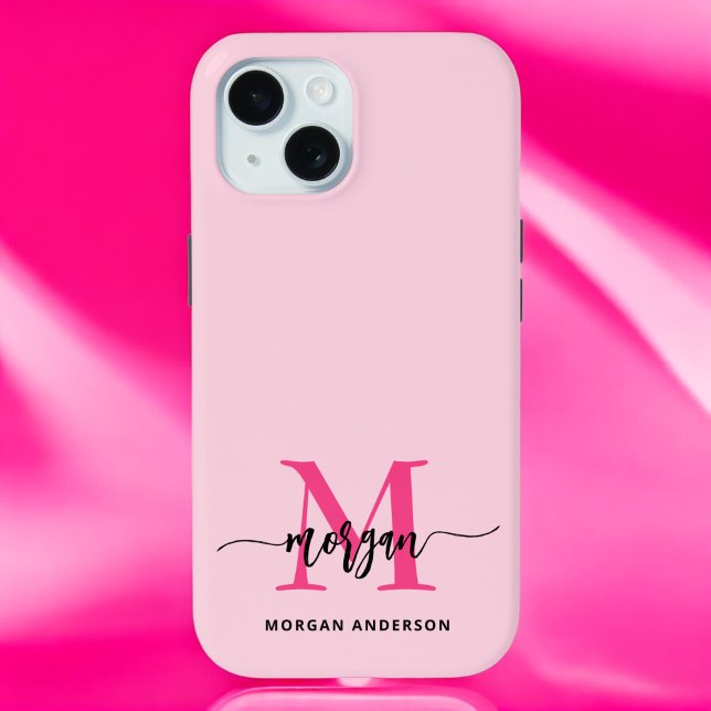 Hot Pink Modern Script Girl Monogram Name Case-Mate iPhone Hülle (Von Creator hochgeladen)
