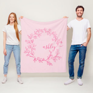 Hot Pink Modern Script Girl Monogram Name Fleecedecke
