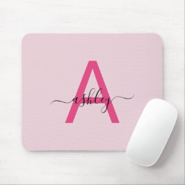 Hot Pink Modern Script Girl Monogram Name Mousepad
