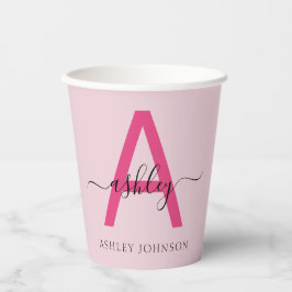 Hot Pink Modern Script Girl Monogram Name Pappbecher