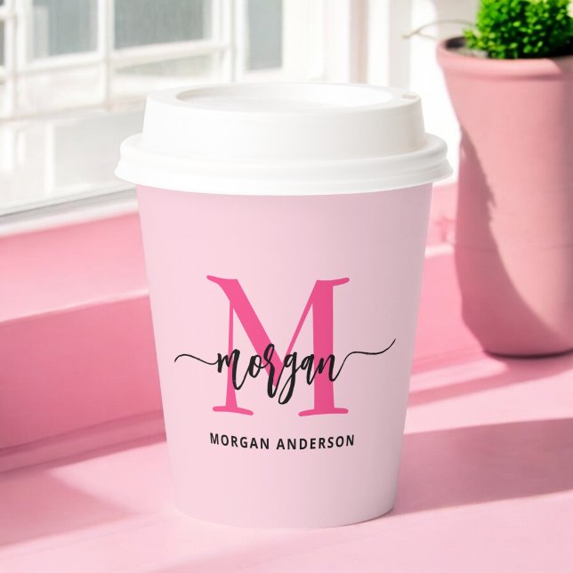 Hot Pink Modern Script Girl Monogram Name Pappbecher (Von Creator hochgeladen)